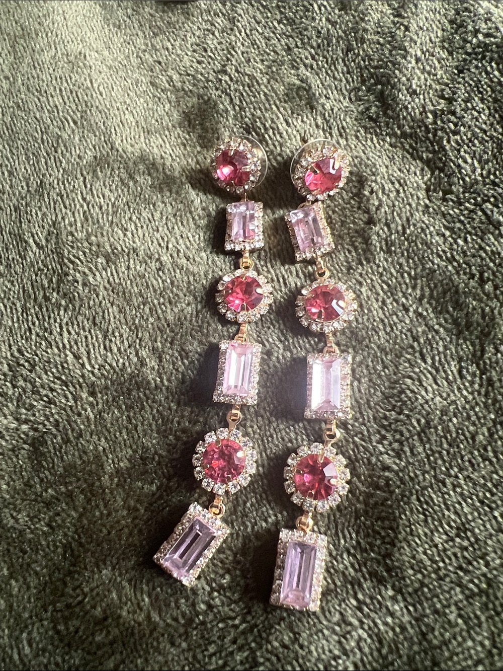 Elegant Pink Crystal Drop Earrings - Women Jewelry